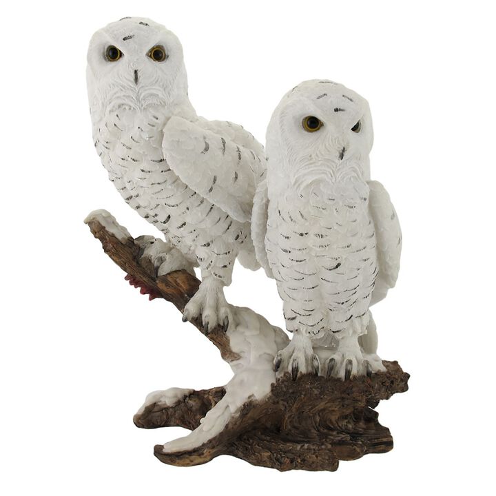 Pair Of Snow Owls On A Branch Statue