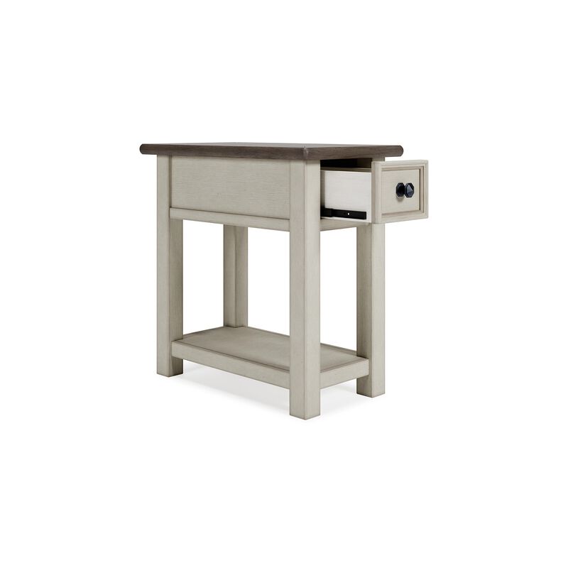 24 Inch Side End Table, White Wood Base, Power Socket and USB Chargers-Benzara image number 3