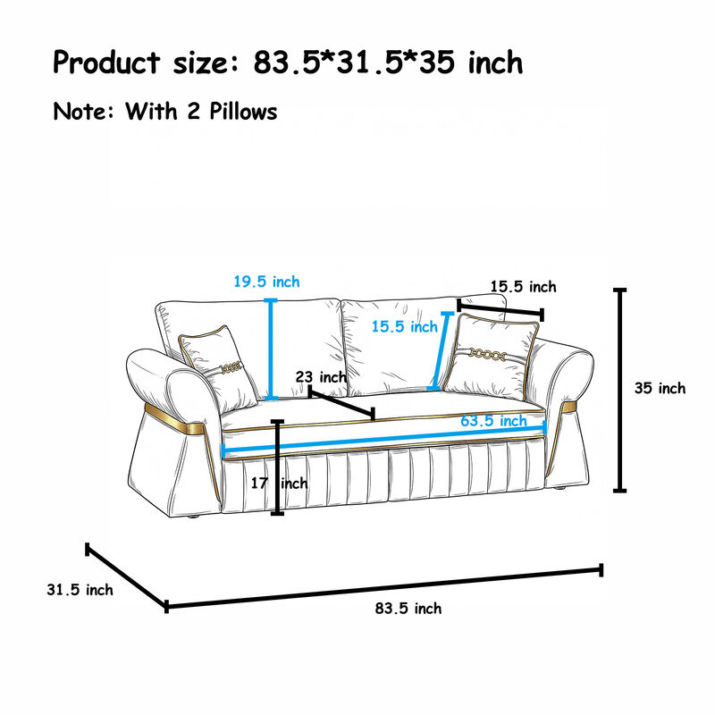 Pifpru 83.5 Inch Velvet 3 Seater Sofa Couch image number 6