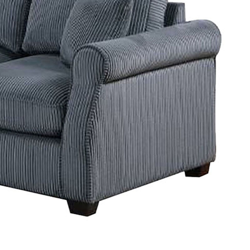 Jesica 2pc Loveseat n Sofa Set, 2 Pillows, Dark Gray Corduroy Fabric - Benzara