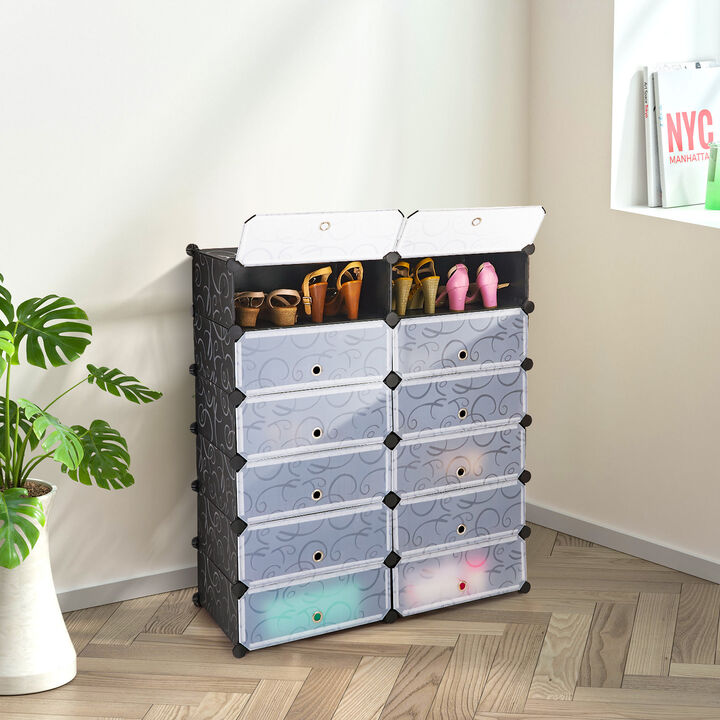12-Cube DIY Portable Plastic Shoe Rack with Transparent Doors
