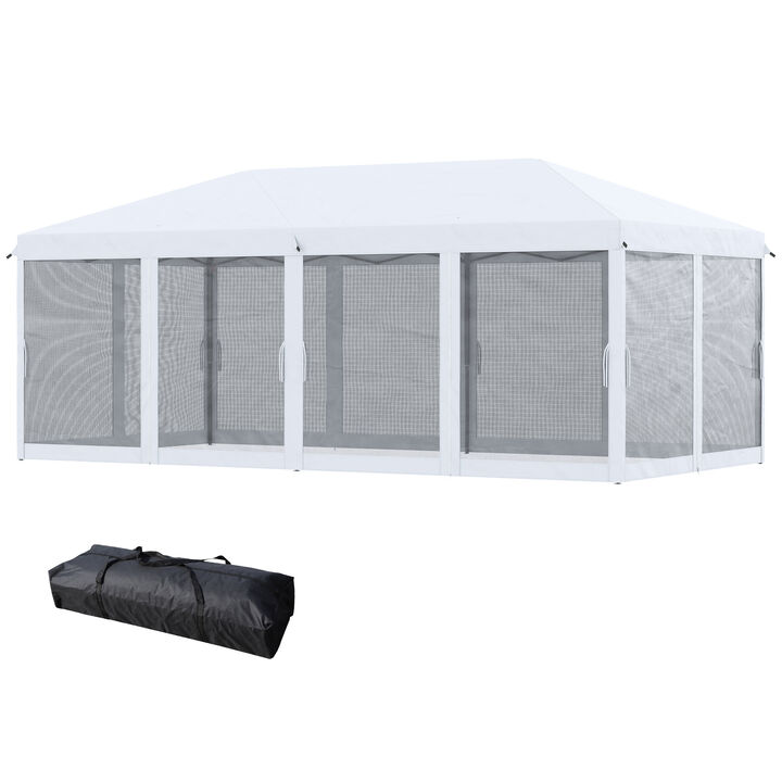Outsunny 10' x 20' Pop Up Canopy Tent with Netting, Heavy Duty Instant Sun Shelter, Large Tents for Parties with Carry Bag for Outdoor, Garden, Patio, Cream White