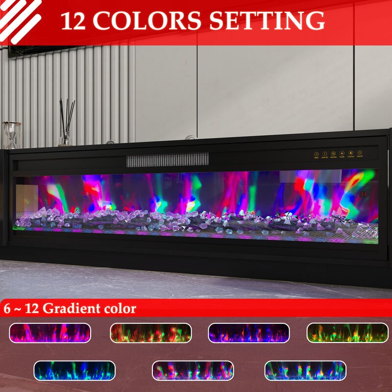 FUFU&GAGA 2-Drawer 1-Shelf TV Cabinet with Electric Fireplace (109.4" W x 15.7" D x 14.9" H), White