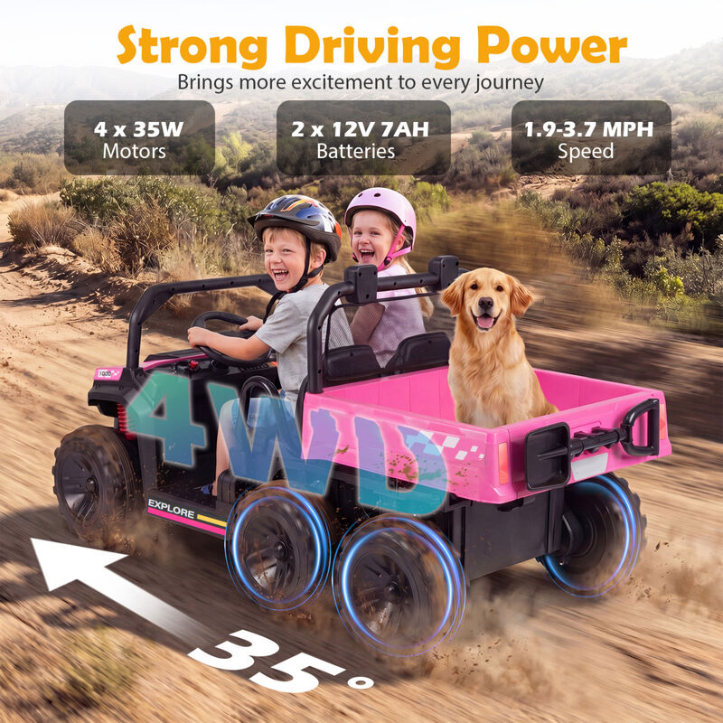 2 Seater 24V Ride On Dump Truck 4WD with Electric Dump Bed and Lights for Kids image number 6