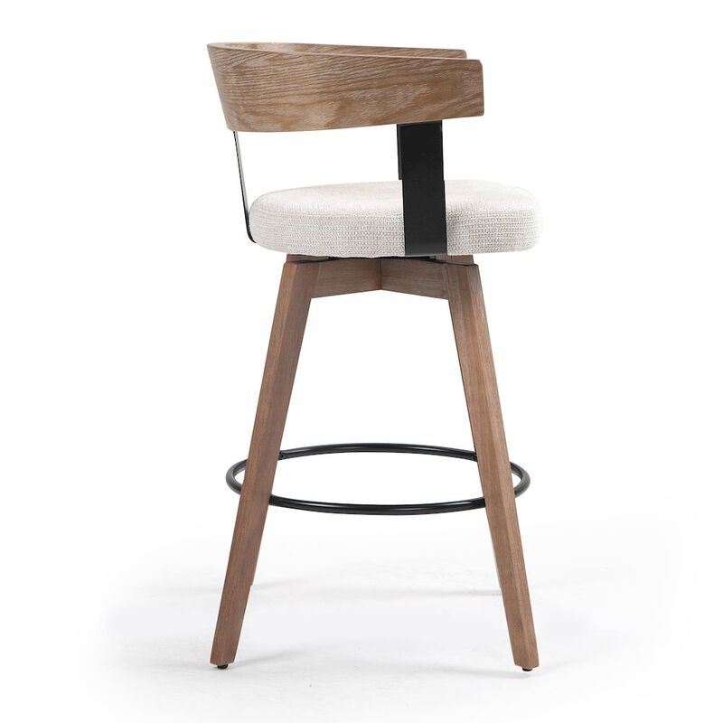 Glamour Home Beck Beige Linen Fabric Counter Stool with Natural Wood Backrest and Legs