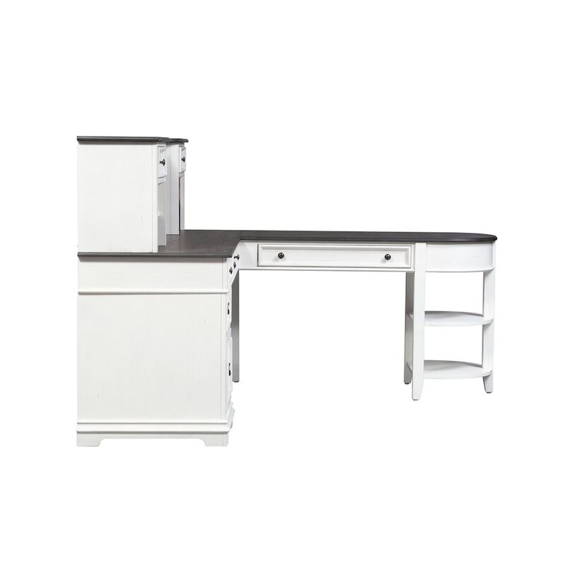 L Shaped Desk Set In White With Charcoal Top For Modern Office Spaces image number 3