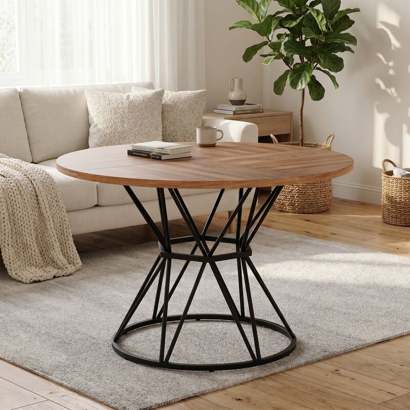 Whisen 47.3" Round Dining Table, MDF Metal for Home Kitchen Restaurant image number 2