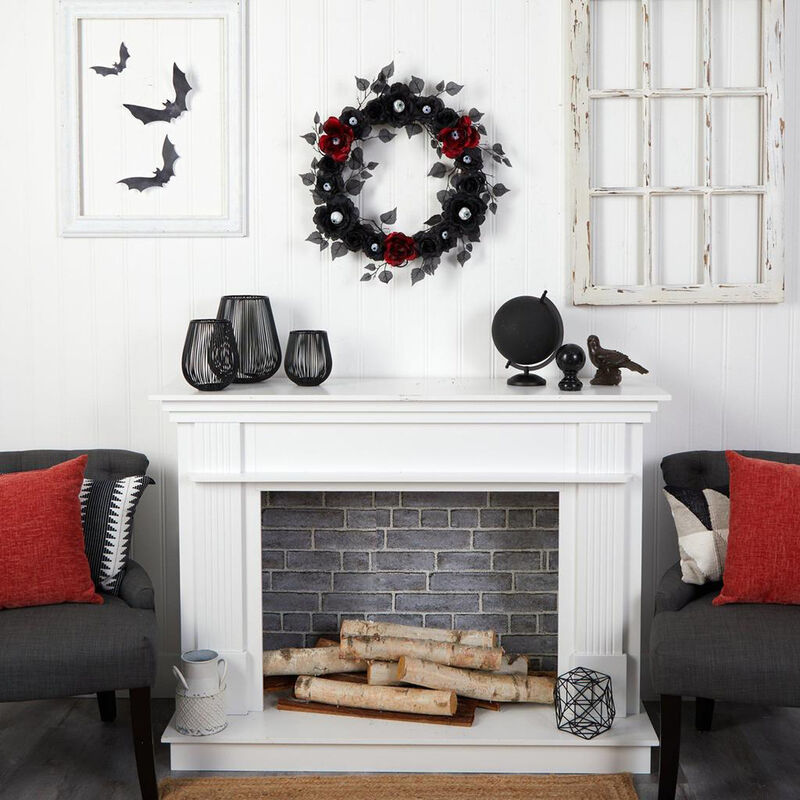 Nearly Natural 24-in Eyeball Rose Halloween Artificial Wreath