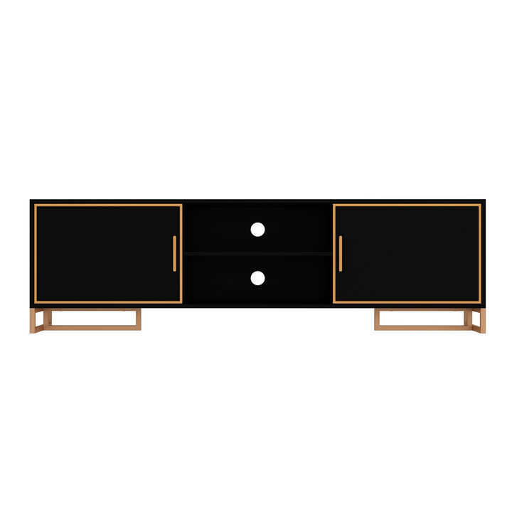 FUFU&GAGA Modern Black TV Stand with Gold Trim, Metal Handles & Base &ndash; Entertainment Center for TVs up to 75" (70.9"W x 15.7"D x 20.9"H), Black