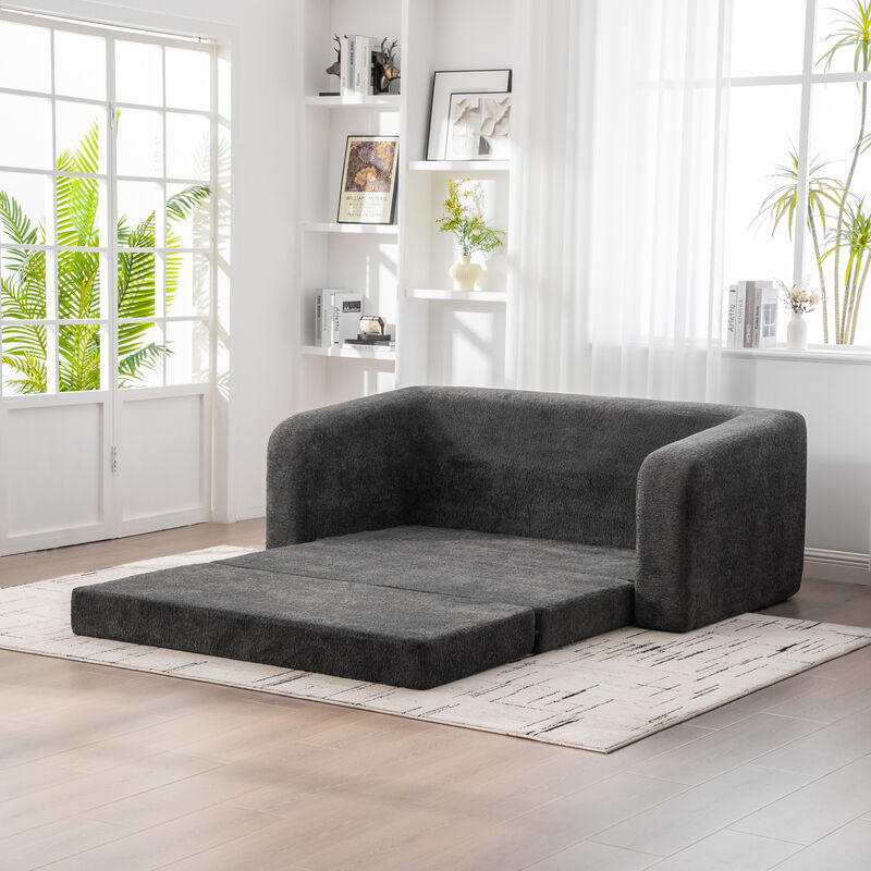 GOODSILO 2-in-1 Pull Out Foldable Loveseat Sofa Bed with Armrest & Backrest Pillows image number 7