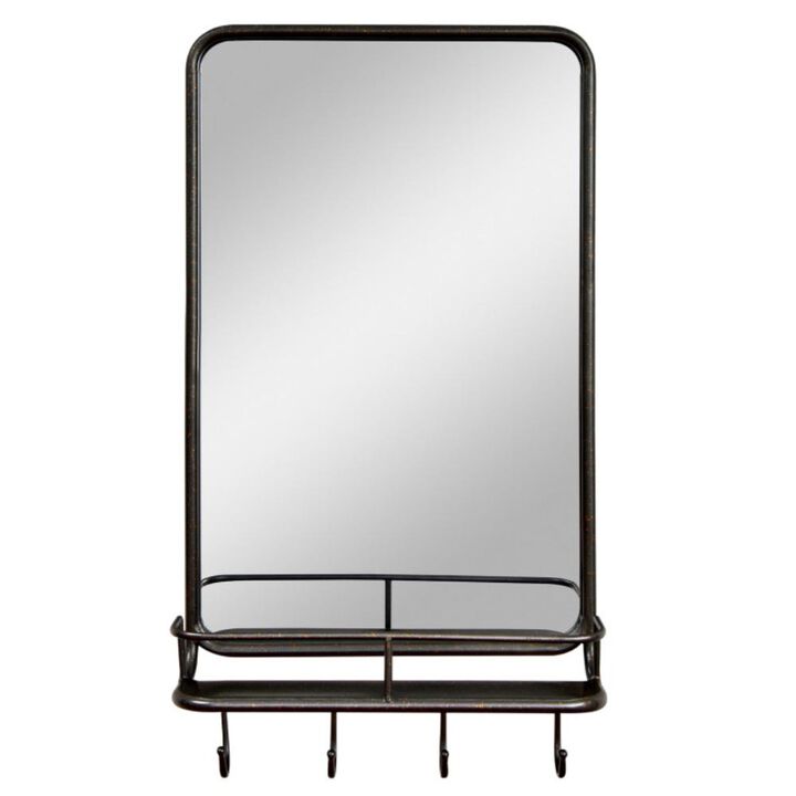 Hivvago Wall Bathroom Mirror with Shelf Hooks Sturdy Metal Frame for Bedroom Living Room