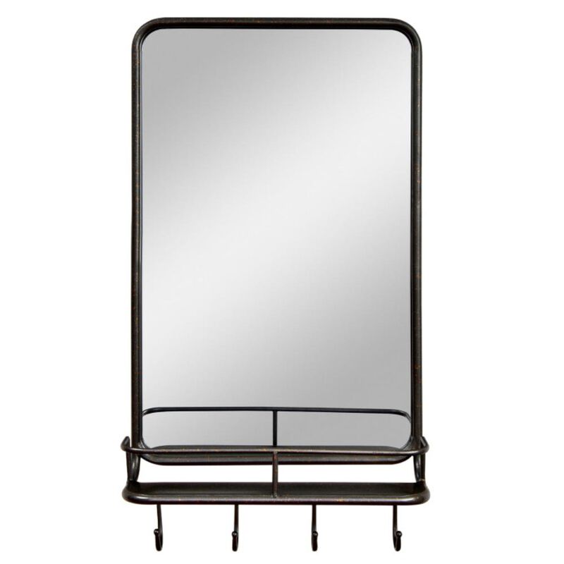 Hivvago Wall Bathroom Mirror with Shelf Hooks Sturdy Metal Frame for Bedroom Living Room