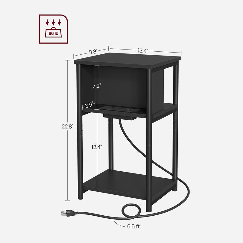 Side Table with Charging Station - 3-Tier End Table with USB Ports and Outlets for Convenient Charging image number 4