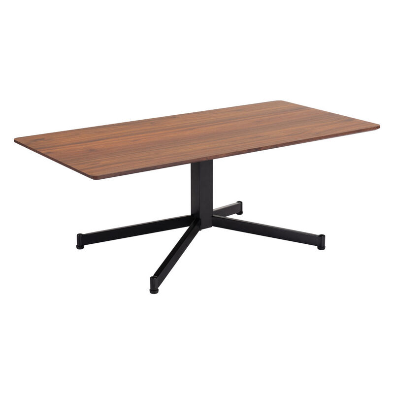 HomeRoots 48" Brown and Black Wood and Steel Pedestal Coffee Table