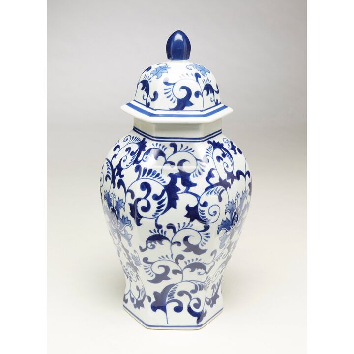 Aa Importing 59805 14 Inch Hexagon Blue & White Ginger Jar