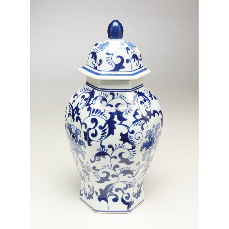 Aa Importing 59805 14 Inch Hexagon Blue & White Ginger Jar image number 0