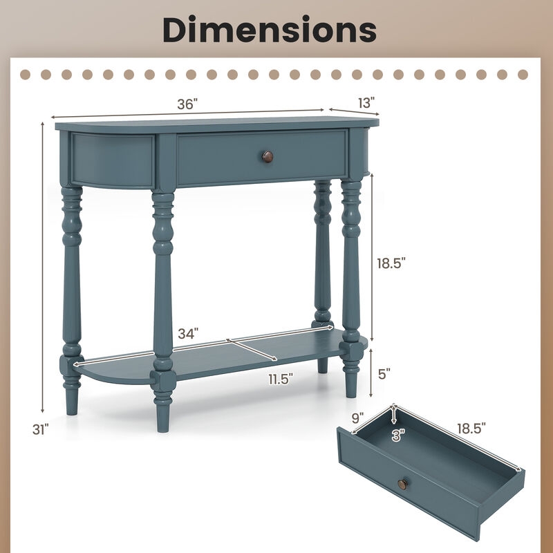 2 Tier Retro Wooden Console Table Narrow Behind Couch Entryway Table image number 2