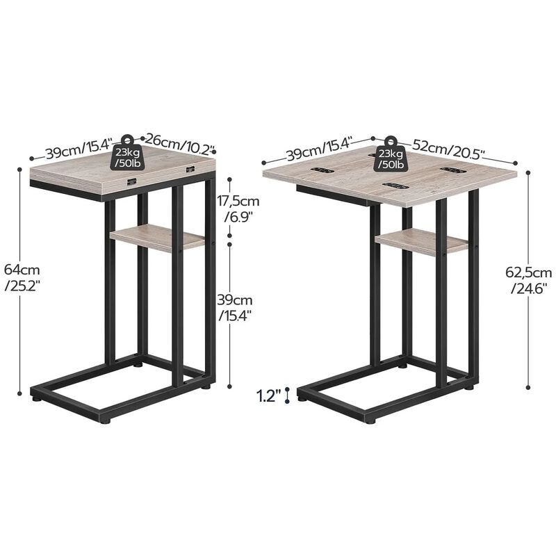 Space-Saving C-Shaped End Table with Storage Pocket and Foldable- Greige image number 2