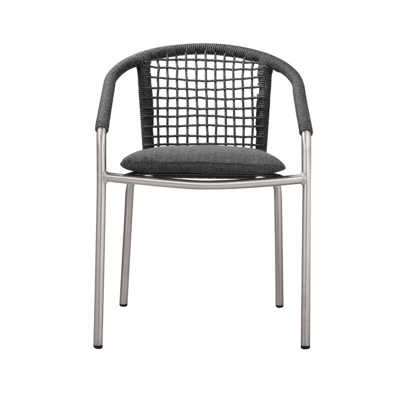 Phil 7 Piece Dining Set, Slate Gray Woven Rope, Sturdy Aluminum Frames - Benzara