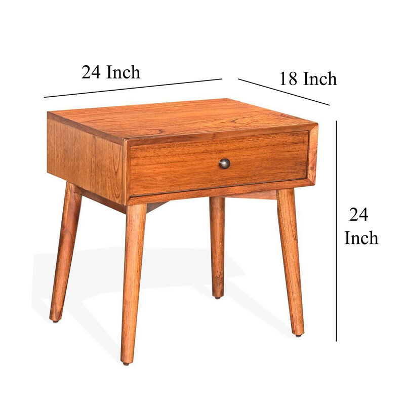 Amy Nightstand w Drawer, Metal Handle, 60 Inch Orange Brown - Benzara