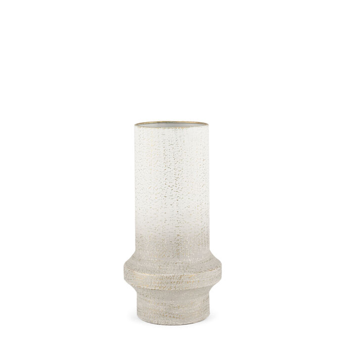 HomeRoots 13" Off White And Gold Metal Cylinder Table Vase