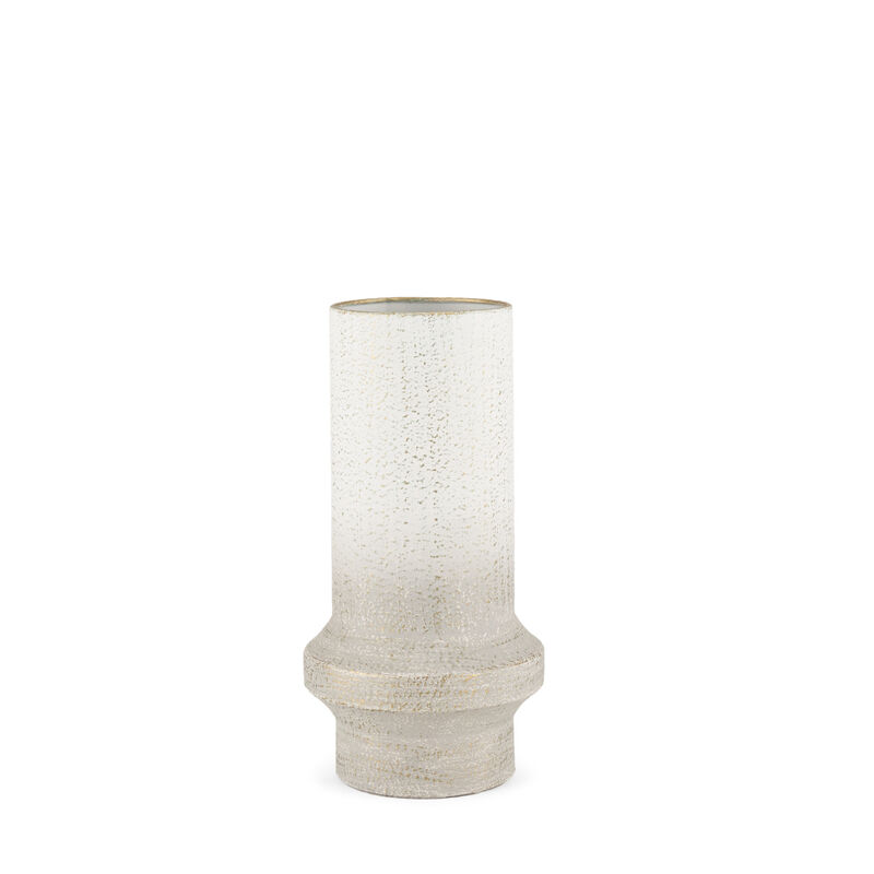 HomeRoots 13" Off White And Gold Metal Cylinder Table Vase image number 0