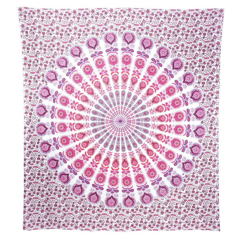 HomeRoots 92" X 84" Pink White And Red Mandala Cotton Hanging Tapestry image number 0