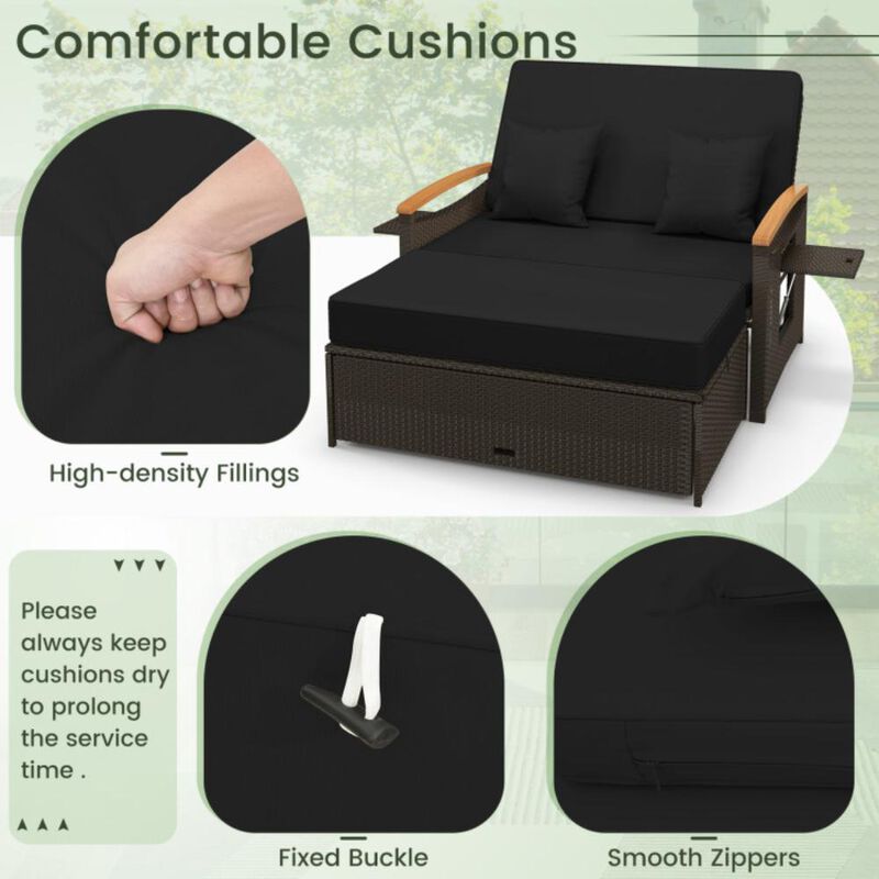 Hivvago Outdoor Wicker Daybed with Folding Panels and Storage Ottoman