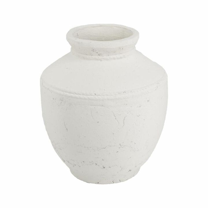 HomeRoots 14" White Terracotta Round Jug Vase