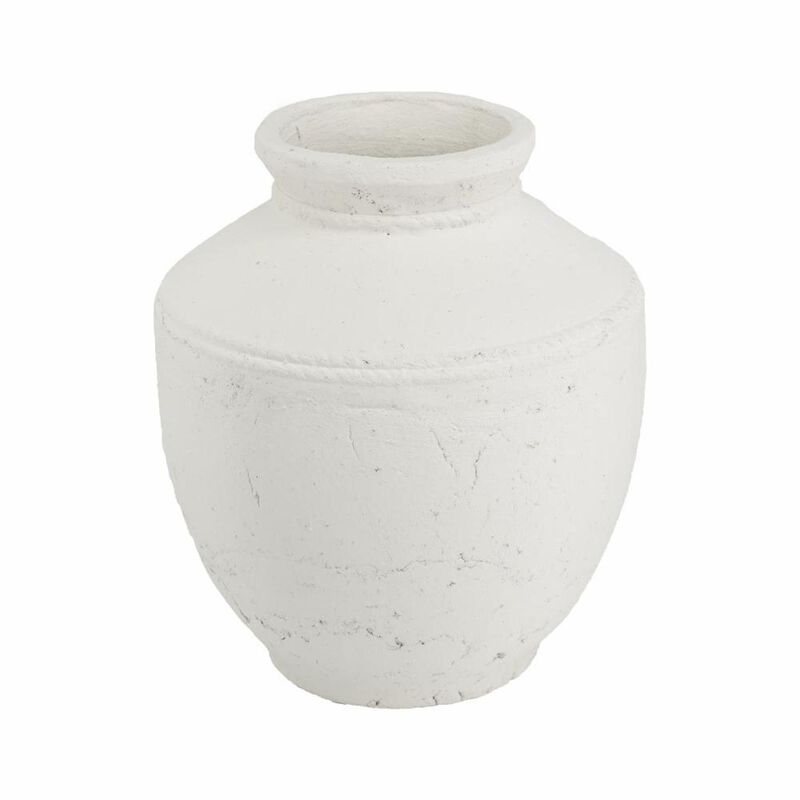 HomeRoots 14" White Terracotta Round Jug Vase image number 0
