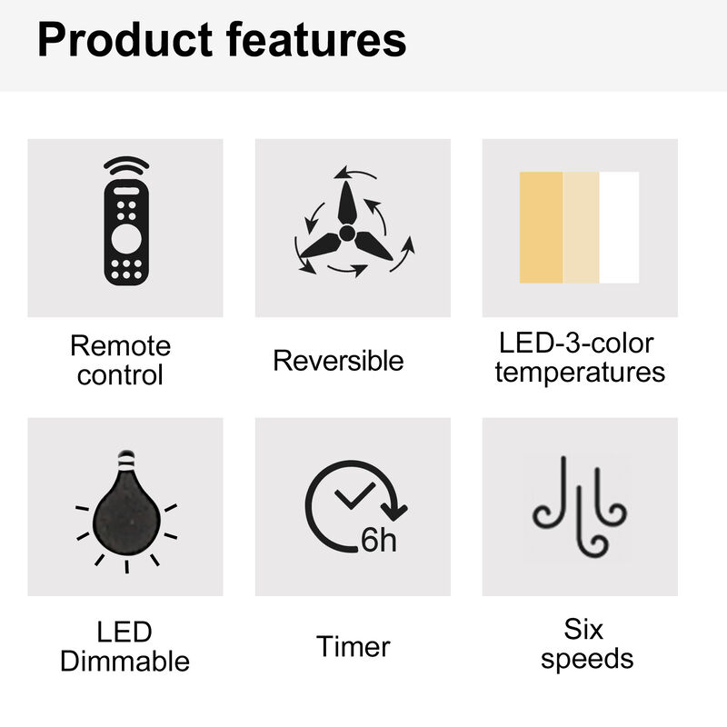 56 Inch Integrated LED Ceiling Fan with Remote, Brown Wood Grain ABS Blades, 6 Speed Ceiling Fan image number 9