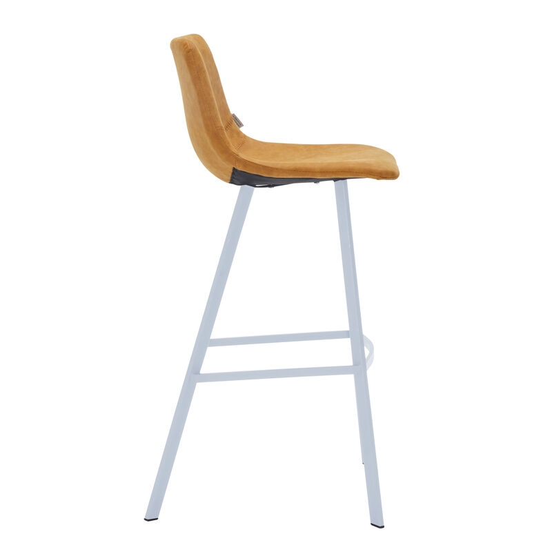 LeisureMod Elland 41" Upholstered Leather Bar Stool with Iron Legs - Modern White Base and Footrest Counter Height Stool for Kitchen, Bar, and Pub