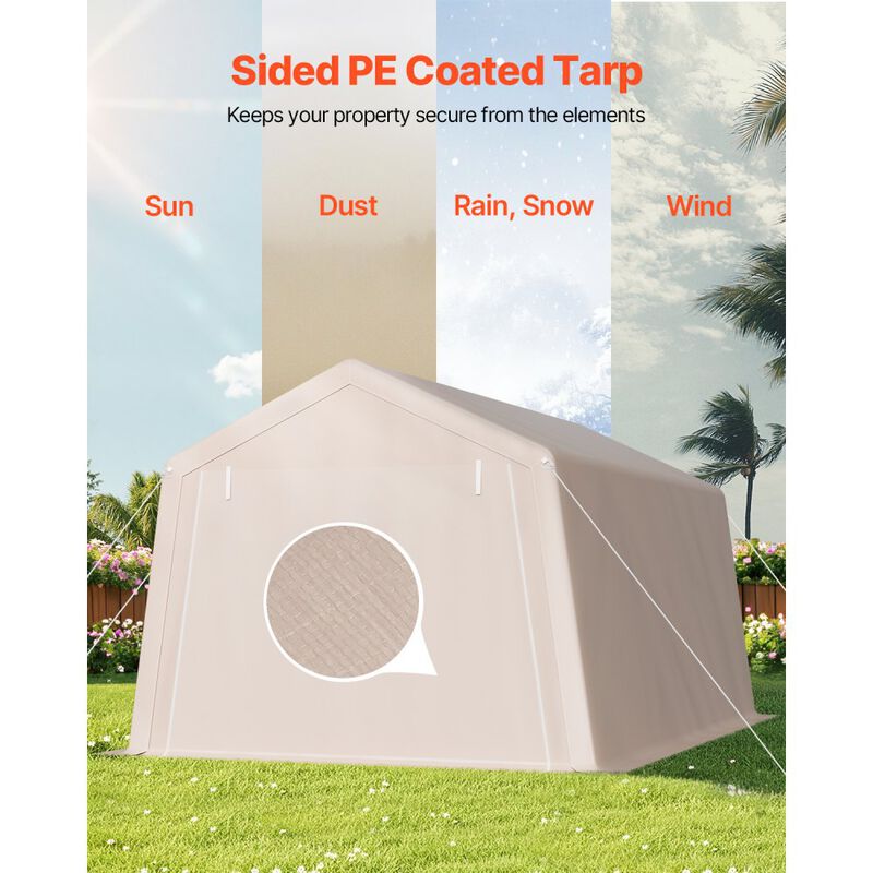 Heavy Duty Outdoor Storage Tent with Roll-Up Door, Waterproof Garage Shelter for Patio & Garden-Beige image number 8