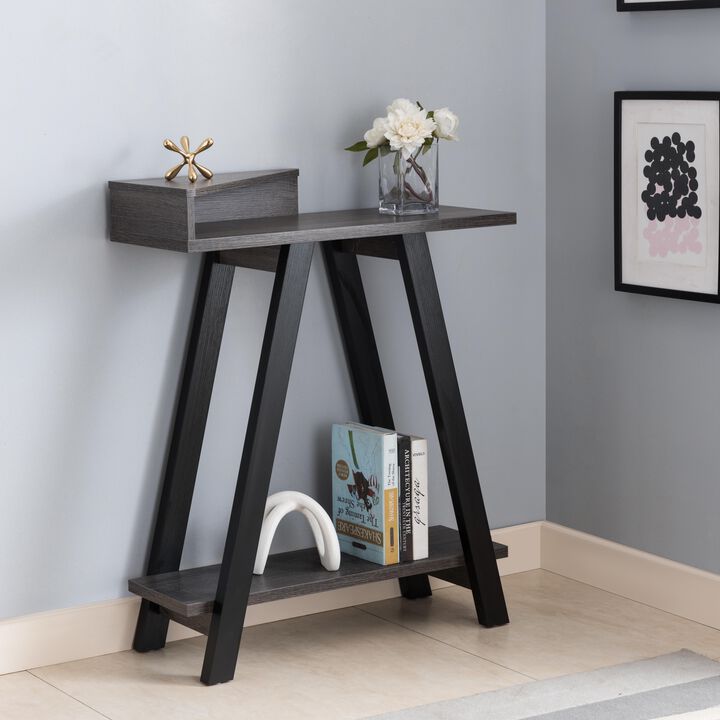 Distressed Grey & Black A-Shape Leg Console Table with Bottom Shlef