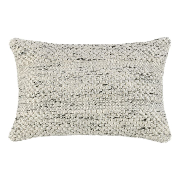 Dolu Lumbar Throw Pillow, Hand Woven Texture, 20 Inch Recycled, Ivory - Benzara