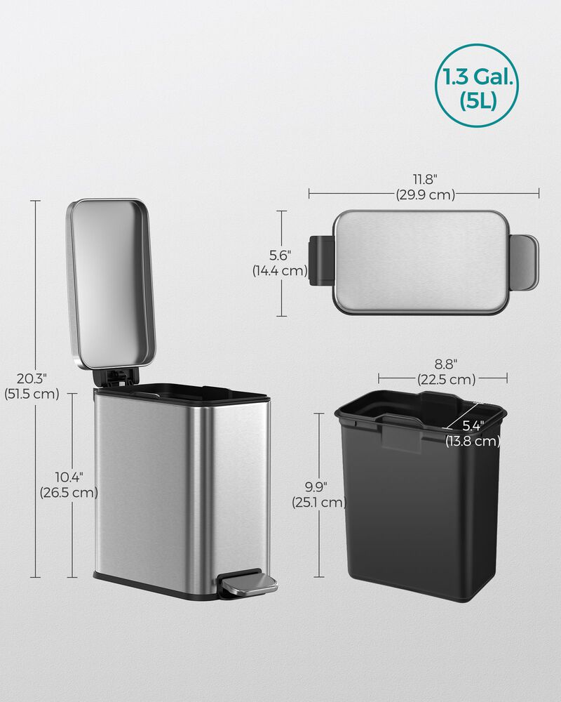 Bathroom Wastebasket with Lid &ndash; Slim, Space-Saving Trash Can for Tight Bathrooms or Apartment Use