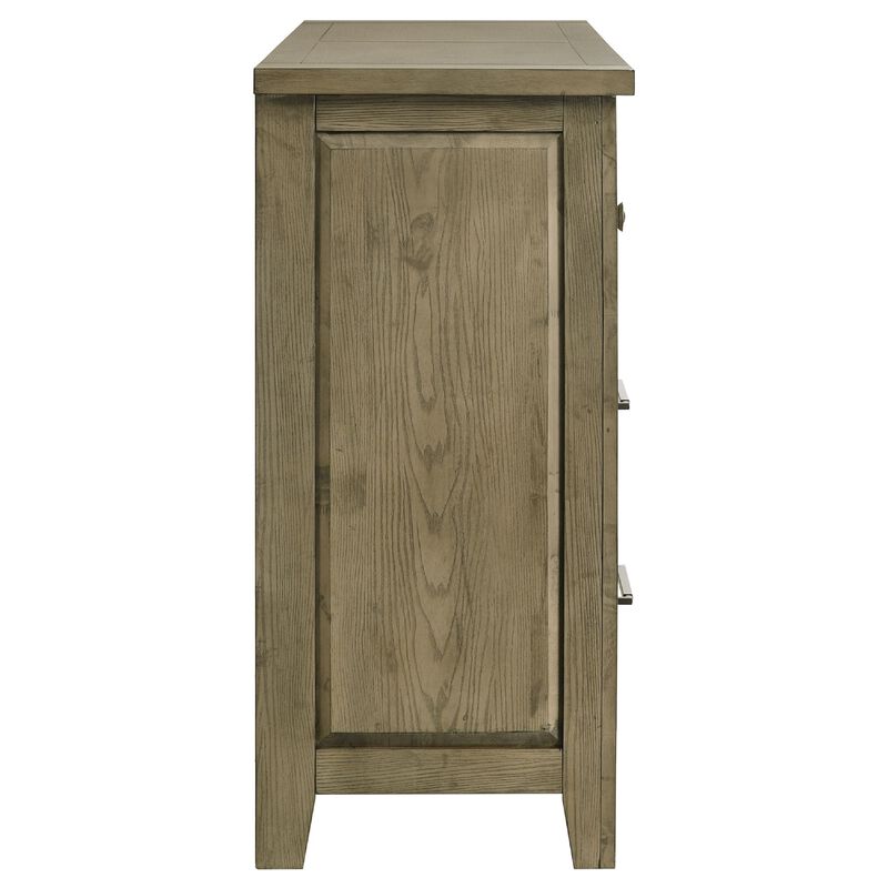 Hazel Wide Dresser, 6 Drawers, Antique Nickel Metal, Oak Brown Wood image number 6