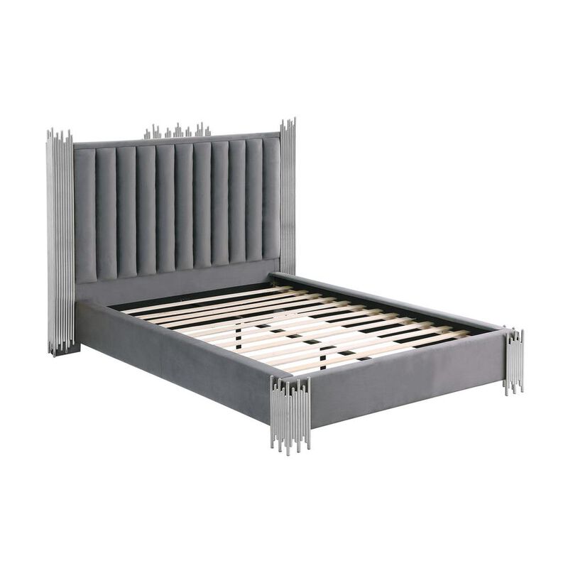 Best Quality Family Eastern King size Dark grey velvet bed with silver corners (Platform)