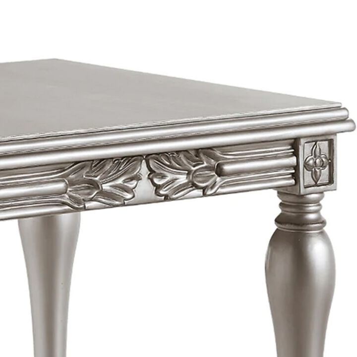 Sto 28 Inch Classic End Table, Square, Floral Trim, Wood, Silver-Benzara