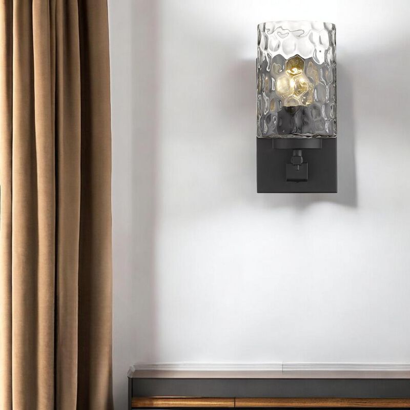 Hivvago Black Metal and Pebbled Glass Wall Sconce