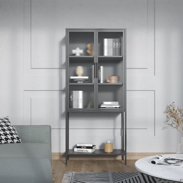 Glamour Home Benvolio 70.87-inch Black Two Door Storage Cabinet with Fluted Clear Doors