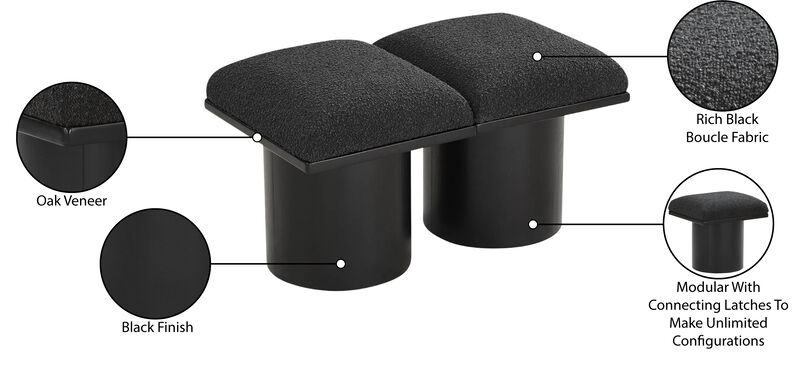 Meridian Furniture Pavilion Black Boucle Fabric Bench