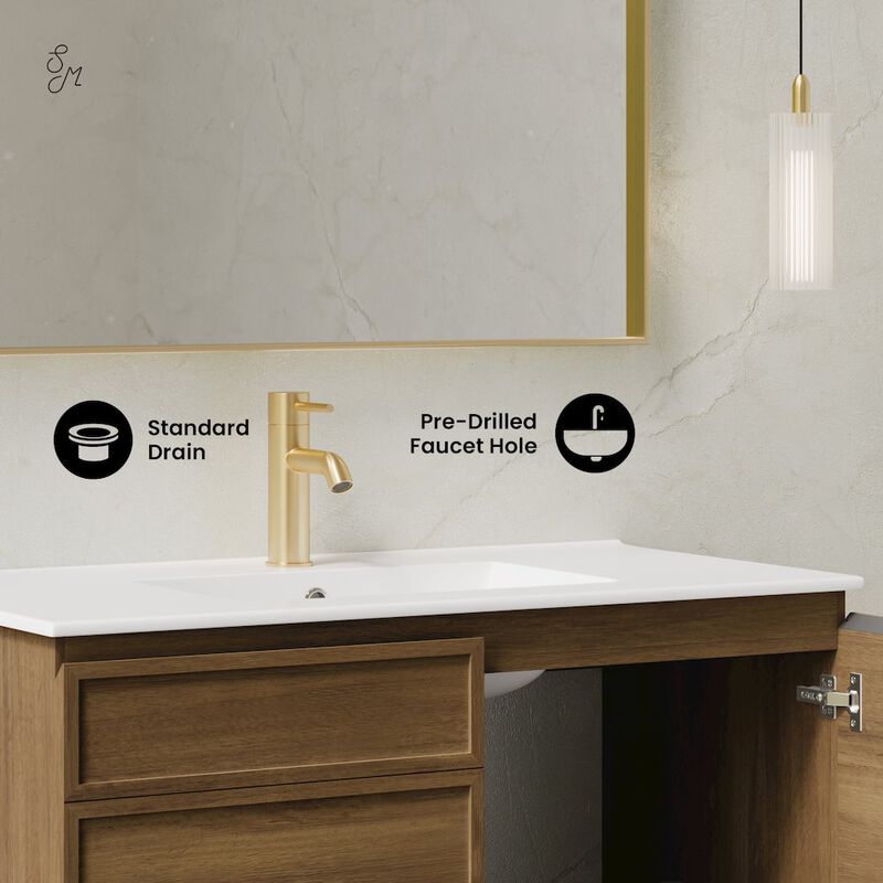 St. Tropez 36" Wall-Mounted Bathroom Vanity in Brown Oak with Sink Top image number 8
