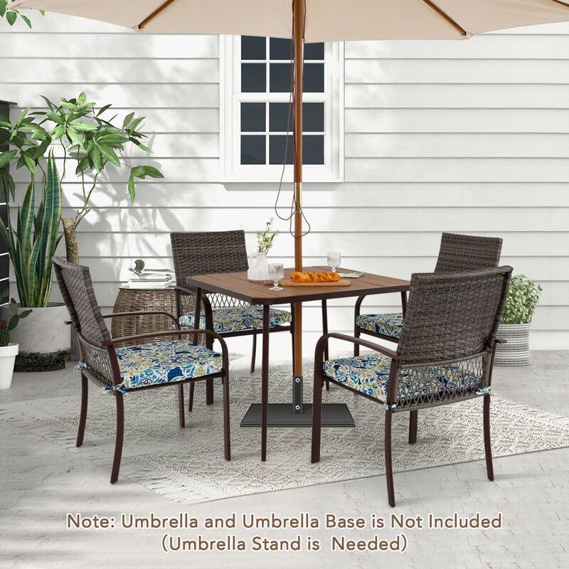 Outdoor 5-Piece Dining Set – 4 Rattan Armchairs with Cushions & Square Table