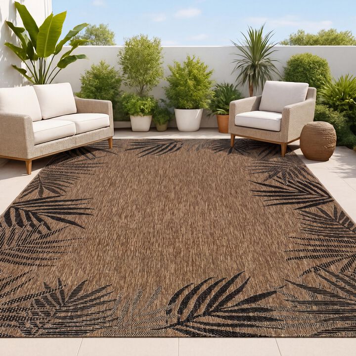 Isla Coastal Cottage Palm Frond Border Indoor/Outdoor Area Rug