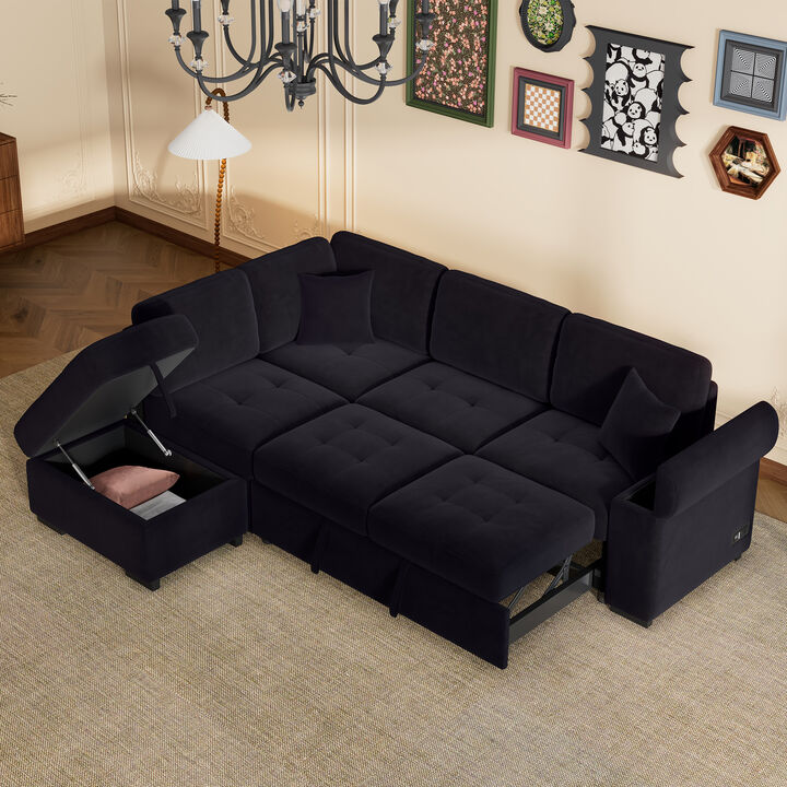 Merax L-Shape Corner Couch Sofa Bed with Storage Ottoman