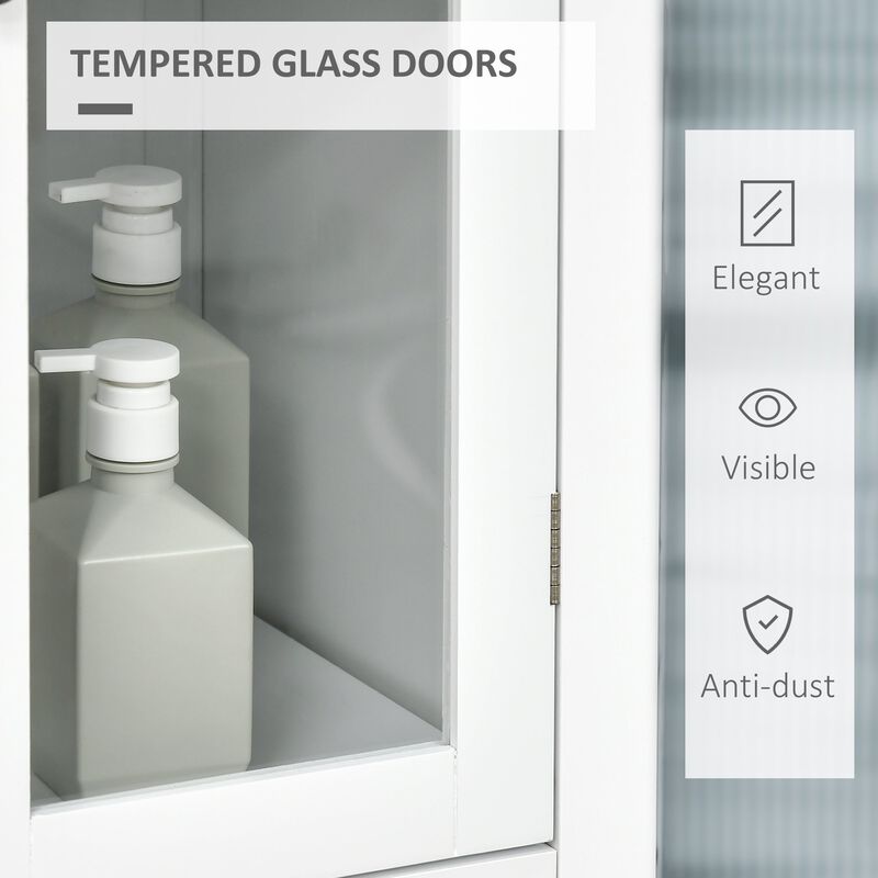 White Bathroom Tower: Floor Cabinet with Glass Door and Shelves image number 5