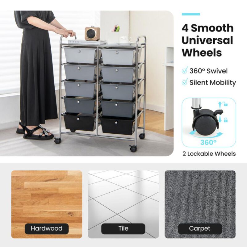 Hivvago 10-Drawer Rolling Storage Cart