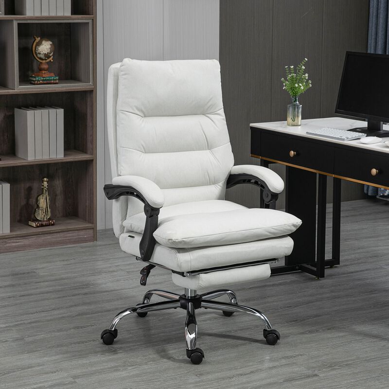Vinsetto Microfibre Executive Massage Office Chair,  Computer Desk Chair, Heated Reclining Chair with Footrest, Double-tier Padding, Swivel Wheels, Cream White