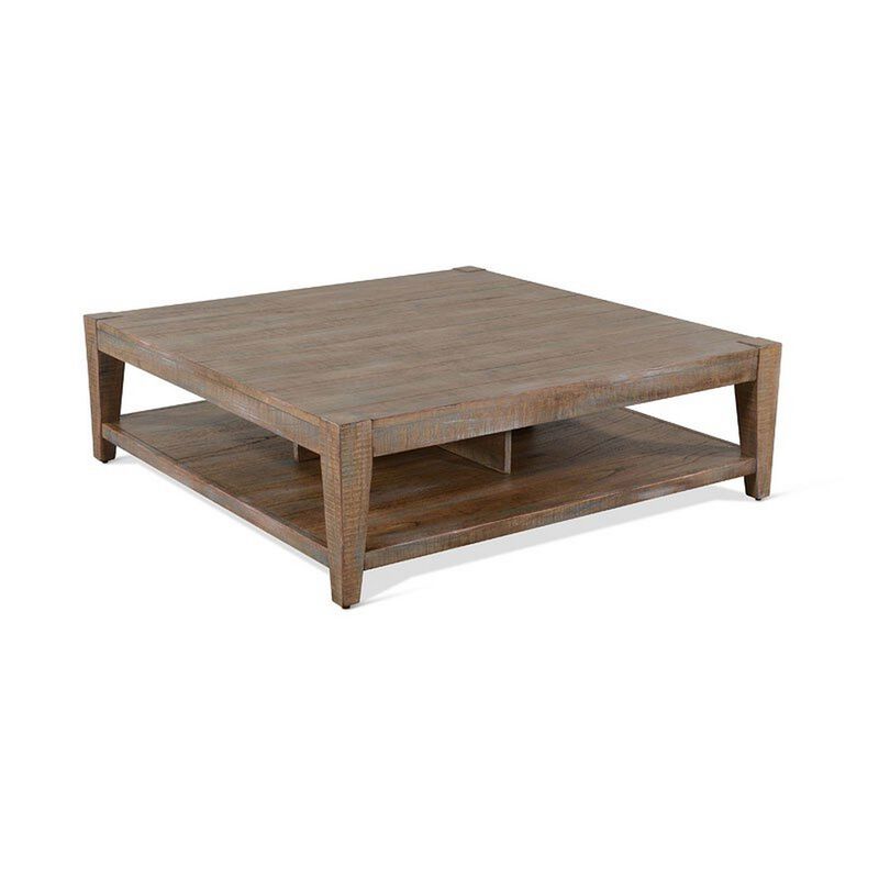 Lilly Coffee Table, 1 Shelf, Light Brown Mahogany, Square 48 Inch - Benzara